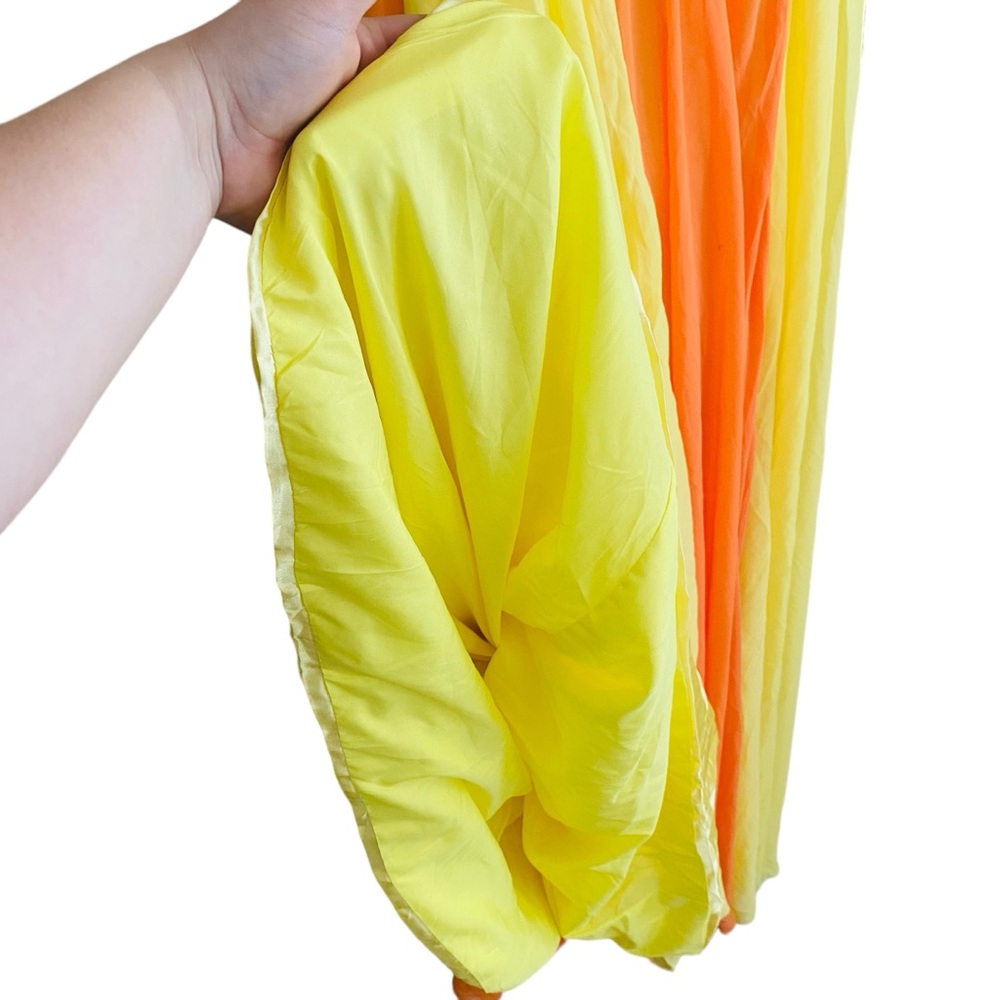 Grace Karin NWT Yellow & Coral Orange Color Block Pleated Maxi Dress Size Size 8 - Picture 6 of 9